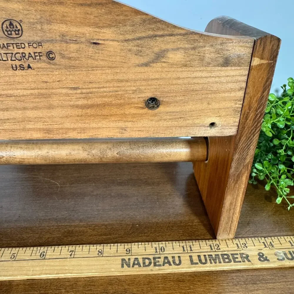 Vintage Pfaltzgraff Yorktowne Wood Paper Towel Holder Shelf Countertop USA